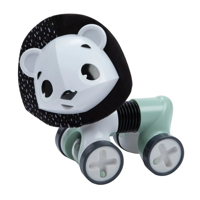 Κυλιόμενο παιχνίδι George the lion από τη σειρά Black&White Décor, με εύκαμπτο σώμα και περιστρεφόμενο κεφάλι, 3m+