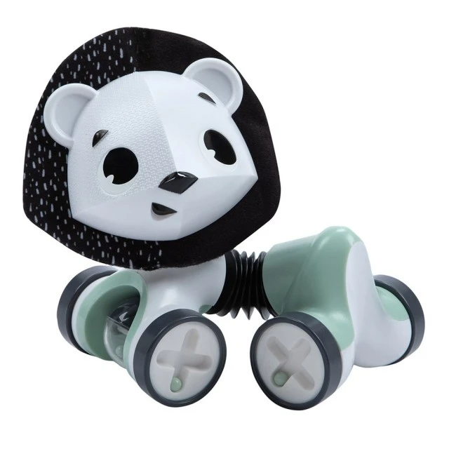Κυλιόμενο παιχνίδι George the lion από τη σειρά Black&White Décor, με εύκαμπτο σώμα και περιστρεφόμενο κεφάλι, 3m+