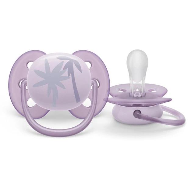 Σετ των 2 ορθοδοντικές πιπίλες Philips AVENT SCF091/09 Ultra Soft 0-6m, με διακοσμητικά ελέφαντα και παλάμης, σε κουτί αποστείρωσης