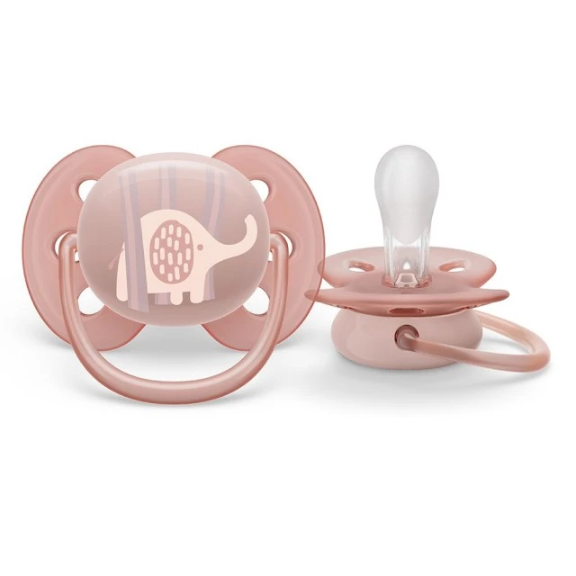 Σετ των 2 ορθοδοντικές πιπίλες Philips AVENT SCF091/09 Ultra Soft 0-6m, με διακοσμητικά ελέφαντα και παλάμης, σε κουτί αποστείρωσης