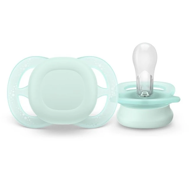 Σετ των 2 ορθοδοντικές πιπίλες για νεογνά Philips AVENT SCF075/02 Ultra Start 0-2m, σε μπλε και πράσινο, σε κουτί αποστείρωσης