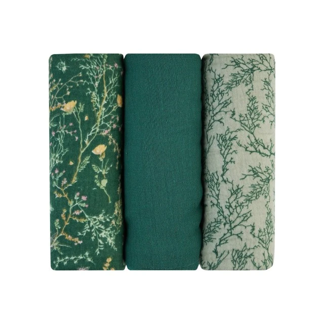 Комплект 3 бр муселинови пелени 75х75 см Secret Garden Green
