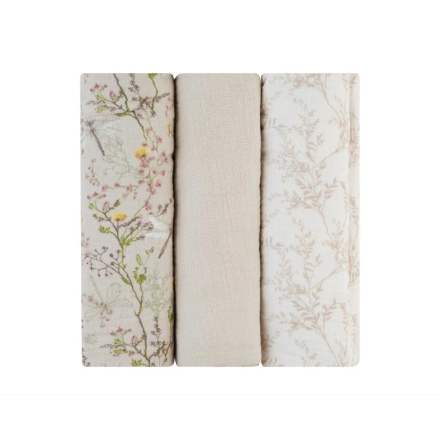 Σετ 3 πάνες μουσελίνας 100x100 cm Secret Garden Beige