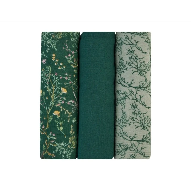 Σετ 3 πάνες μουσελίνας 100x100 cm Secret Garden Green