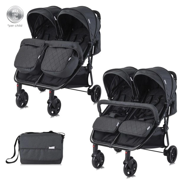 Βρεφικό καρότσι δίδυμο+τσάντα μαύρο