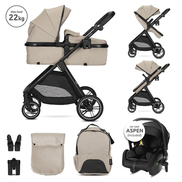 Βρεφικό καροτσάκι ASPEN CAPPUCCINO 3-σε-1 μέχρι 22 κιλά με μετασχηματισμό