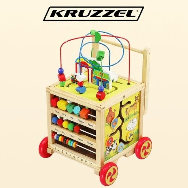Ξύλινο καροτσάκι, εκπαιδευτικός κύβος - Kruzzel