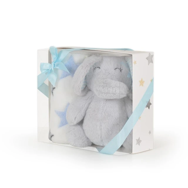 Βρεφική κουβέρτα 90/75 cm με παιχνίδι Elephant blue