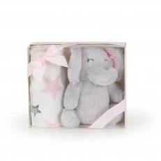 Βρεφική κουβέρτα 90/75 cm με παιχνίδι Elephant pink