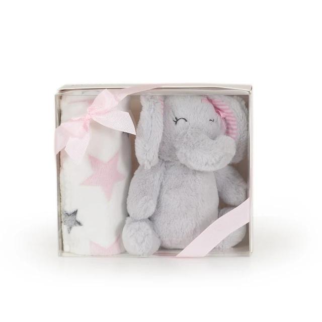 Βρεφική κουβέρτα 90/75 cm με παιχνίδι Elephant pink