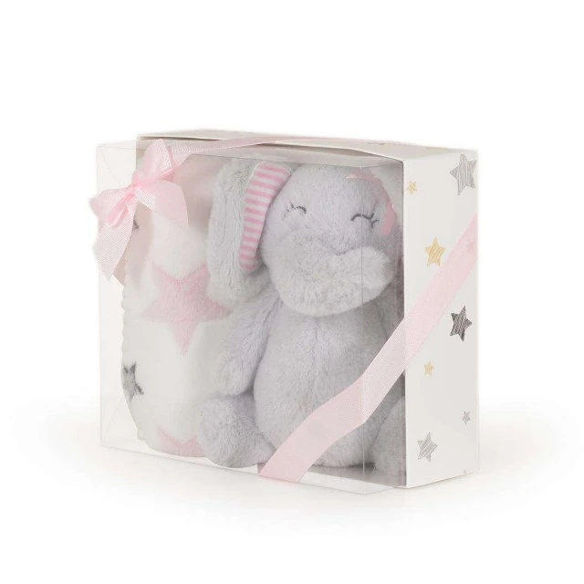 Βρεφική κουβέρτα 90/75 cm με παιχνίδι Elephant pink