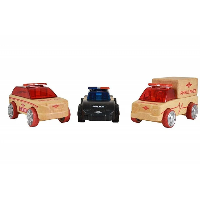 Ξύλινα αυτοκίνητα Mini 3-Pack οχήματα διάσωσης 53106