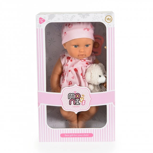 Κούκλα 30 cm Bear & Baby με ροζ φόρεμα LS1255-7