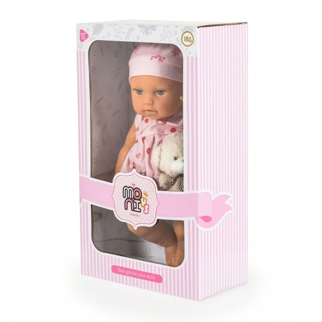 Κούκλα 30 cm Bear & Baby με ροζ φόρεμα LS1255-7