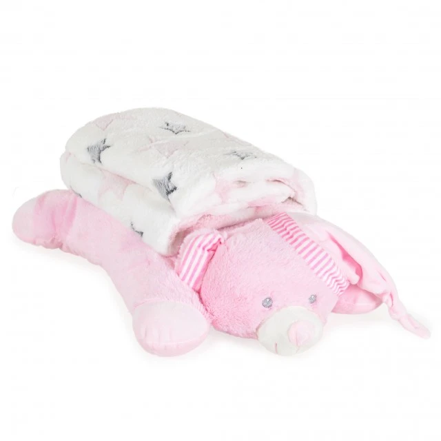 Κουβέρτα 90/75 cm με μαξιλάρι Sleepy Bear ροζ