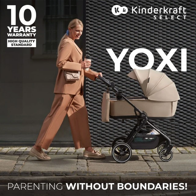 Παιδικό καρότσι Kinderkraft YOXI 3 σε 1, χρώμα άμμου, μπεζ