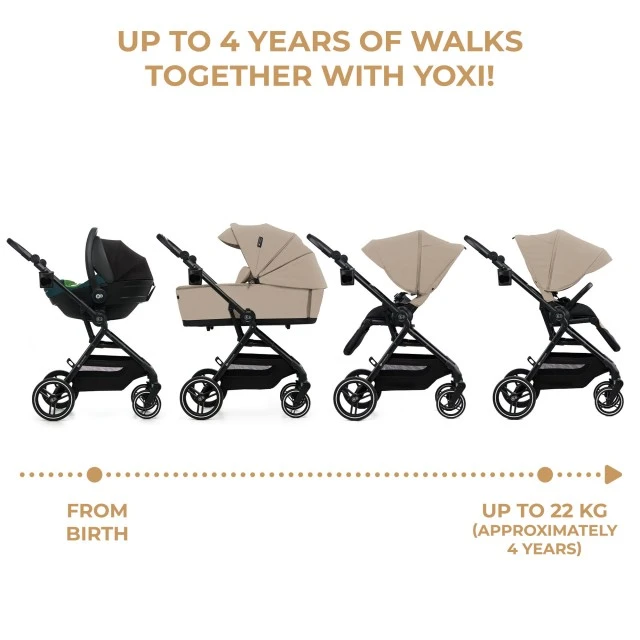 Παιδικό καρότσι Kinderkraft YOXI 3 σε 1, χρώμα άμμου, μπεζ