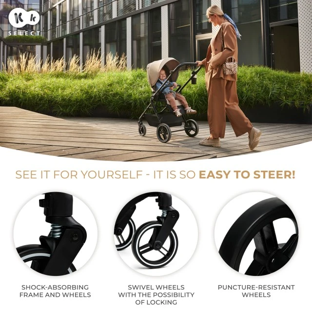 Παιδικό καρότσι Kinderkraft YOXI 3 σε 1, χρώμα άμμου, μπεζ