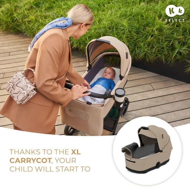 Παιδικό καρότσι Kinderkraft YOXI 3 σε 1, χρώμα άμμου, μπεζ