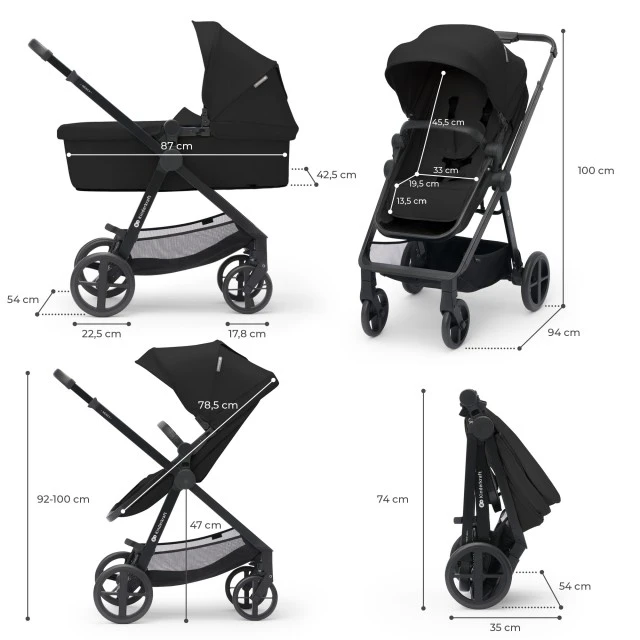 Καρότσι μωρού Kinderkraft NEWLY 4 σε 1 ΚΛΑΣΙΚΟ ΜΑΥΡΟ
