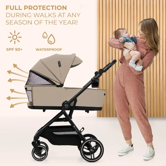 Παιδικό καρότσι Kinderkraft YOXI 3 σε 1, χρώμα άμμου, μπεζ