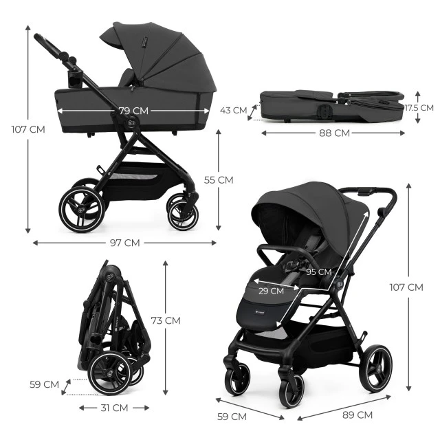 Παιδικό καρότσι Kinderkraft YOXI 3 σε 1 MOONLIGHT ΓΚΡΙ