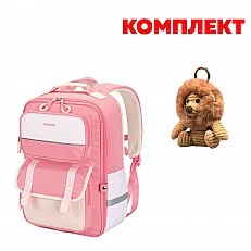Σακίδιο πλάτης Kingsons Ergo Junior, σχολικό, ροζ, πλήρες με μπρελόκ Kingsons Leo