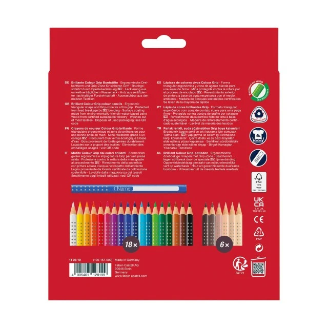 Faber-Castell χρωματιστά μολύβια Grip 2001 Skintones, 18+6 χρώματα