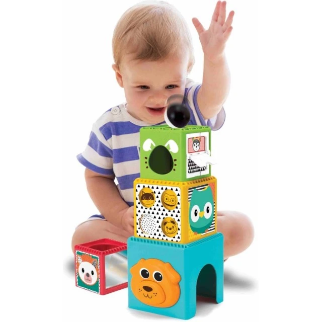 Σετ παιχνιδιού για μωρά, Infantino, B Kids, καλάθι παιχνιδιού και κύβοι στοίβαξης