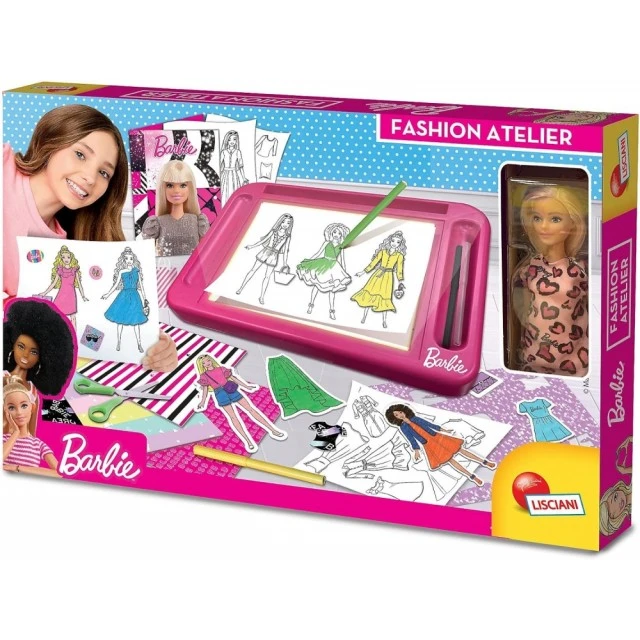 Σετ δημιουργικής δημιουργίας, Lisciani, Barbie, Σχολή σχεδίου με φωτεινό πίνακα, Στούντιο μόδας με κούκλα Barbie