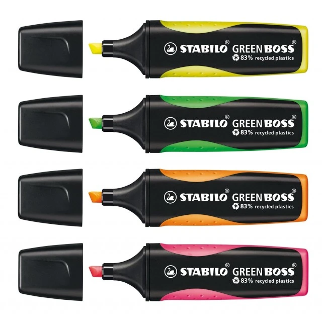 Σετ δείκτες κειμένου, Stabilo, Green Boss ST6070/4 φθορισμού, 4 χρώματα