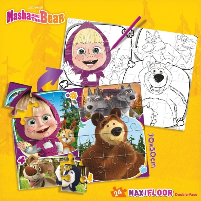 Παζλ, Lisciani, Masha and the Bear, Διπρόσωπο Παζλ 24 Τεμάχια