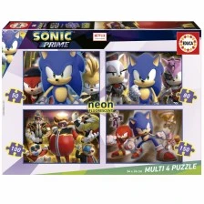 Sonic Prime 4 σε 1 Neon Progressive Puzzle, 50/80/100/150 τεμάχια