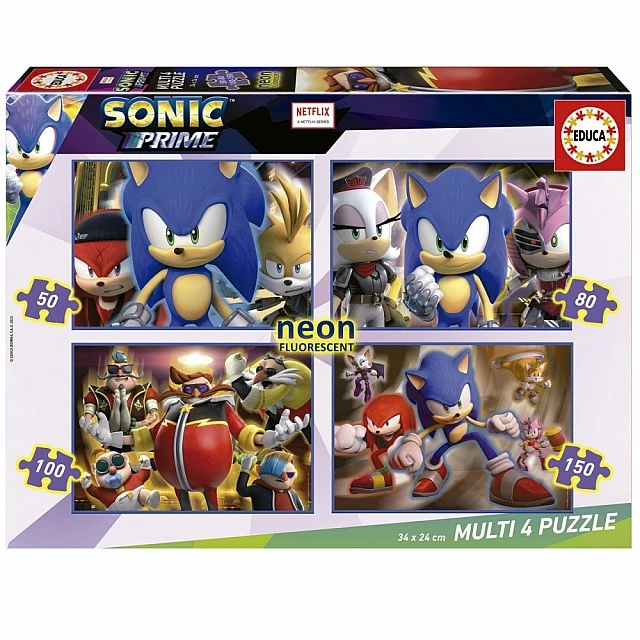 Sonic Prime 4 σε 1 Neon Progressive Puzzle, 50/80/100/150 τεμάχια