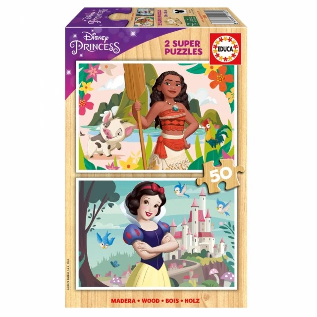 Ξύλινο παζλ Disney Princess, Vaiana and Snow White, 2 x 50 τεμάχια