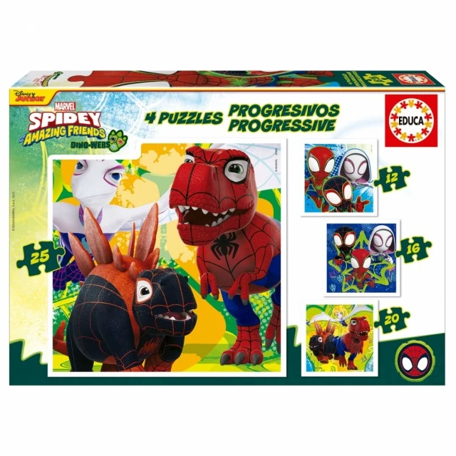 Προοδευτικό παζλ, Educa, Dino Spidey, 12-16-20-25