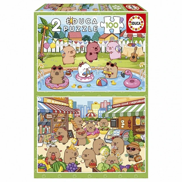 Παζλ, Educa, Χαρούμενα Capybaras 2 σε 1, 2x100 κομμάτια