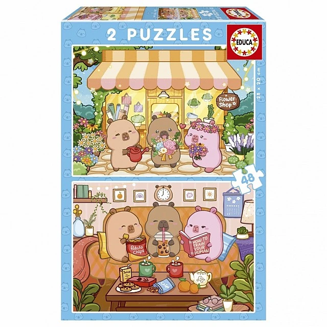 Παζλ, Educa, Χαρούμενα Capybaras, 2 σε 1, 2 x 48 κομμάτια