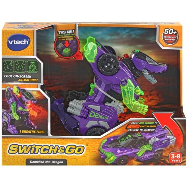 Διαδραστικό παιχνίδι Vtech Transformer Demolish αυτοκίνητο και δράκος 2-σε-1 μωβ