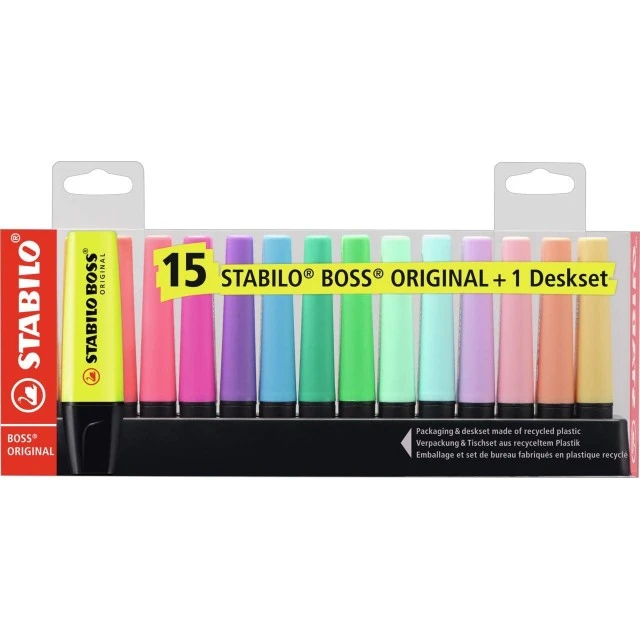 Σετ μαρκαδόρων κειμένου, Stabilo, Boss Original Deskset ST7015-01-5, 15 χρώματα
