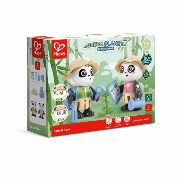 Ξύλινο σετ Hape, Pam and Sam, 8 τεμάχια