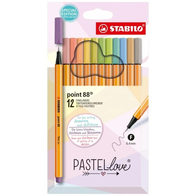 Σετ στυλό, Stabilo, Point 88 fine 0,4, Pastellove, 12 χρώματα