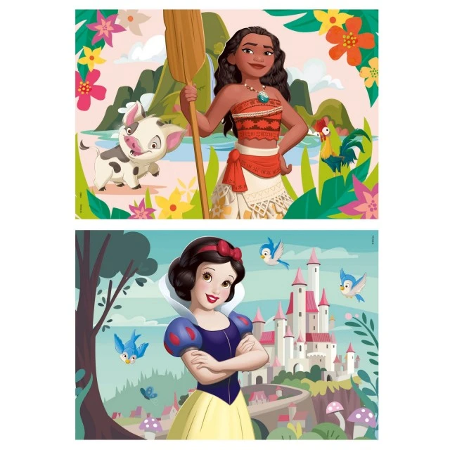 Ξύλινο παζλ Disney Princess, Vaiana and Snow White, 2 x 50 τεμάχια