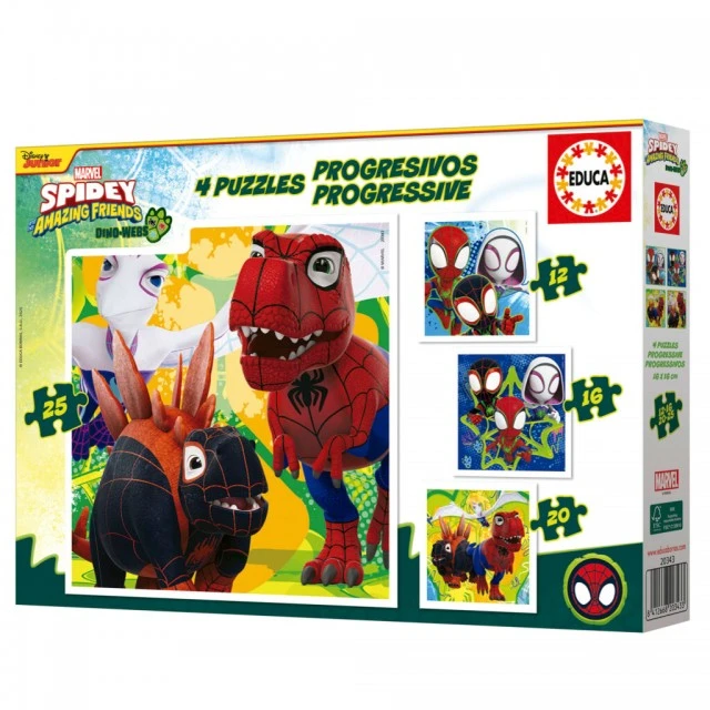 Προοδευτικό παζλ, Educa, Dino Spidey, 12-16-20-25