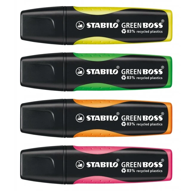 Σετ δείκτες κειμένου, Stabilo, Green Boss ST6070/4 φθορισμού, 4 χρώματα