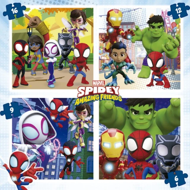 Προοδευτικό παζλ Educa Spidey and His Amazing Friends, 6-9-12-16 κομμάτια
