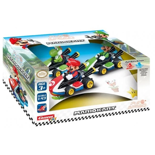 Σετ καροτσιού Pullback, Carrera, Super Mario, Mario, Luigi και Yoshi, 3 τεμάχια