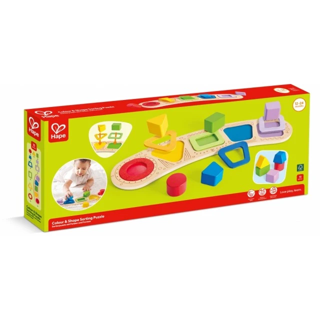 Ξύλινο παζλ με σχήματα για ταξινόμηση, Hape, 11 τεμάχια