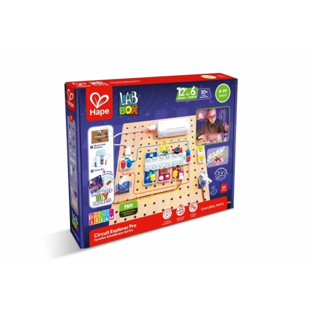 Εκπαιδευτικό σετ, Hape, LabBox, Εξερεύνηση κυκλωμάτων, επαγγελματικού επιπέδου, 34 τεμάχια