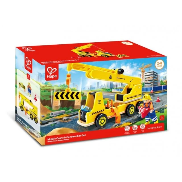 Παιδικό ξύλινο σετ, Hape, Κινητός γερανός, 5 τεμάχια
